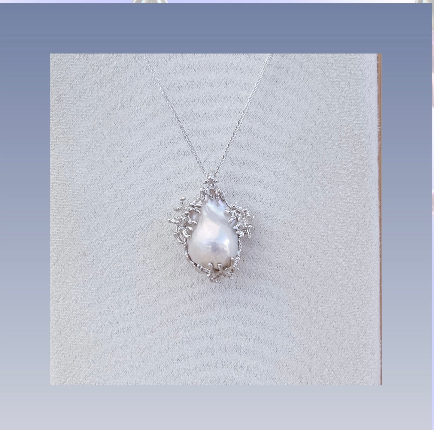 baroque pearl pendant, an exclusive flame ball cultured pearl necklace with artisan sterling silver branches