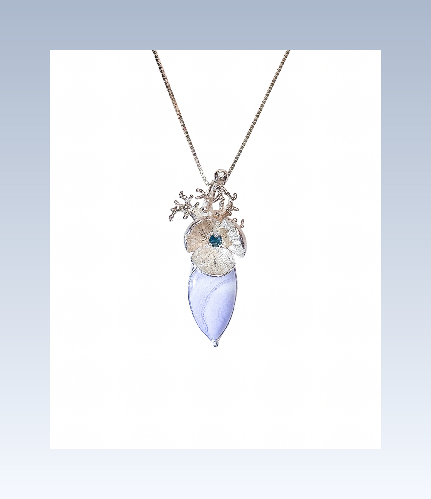 Blue lace agate, sapphire, moissanite necklace natural gemstone statement pendant necklace