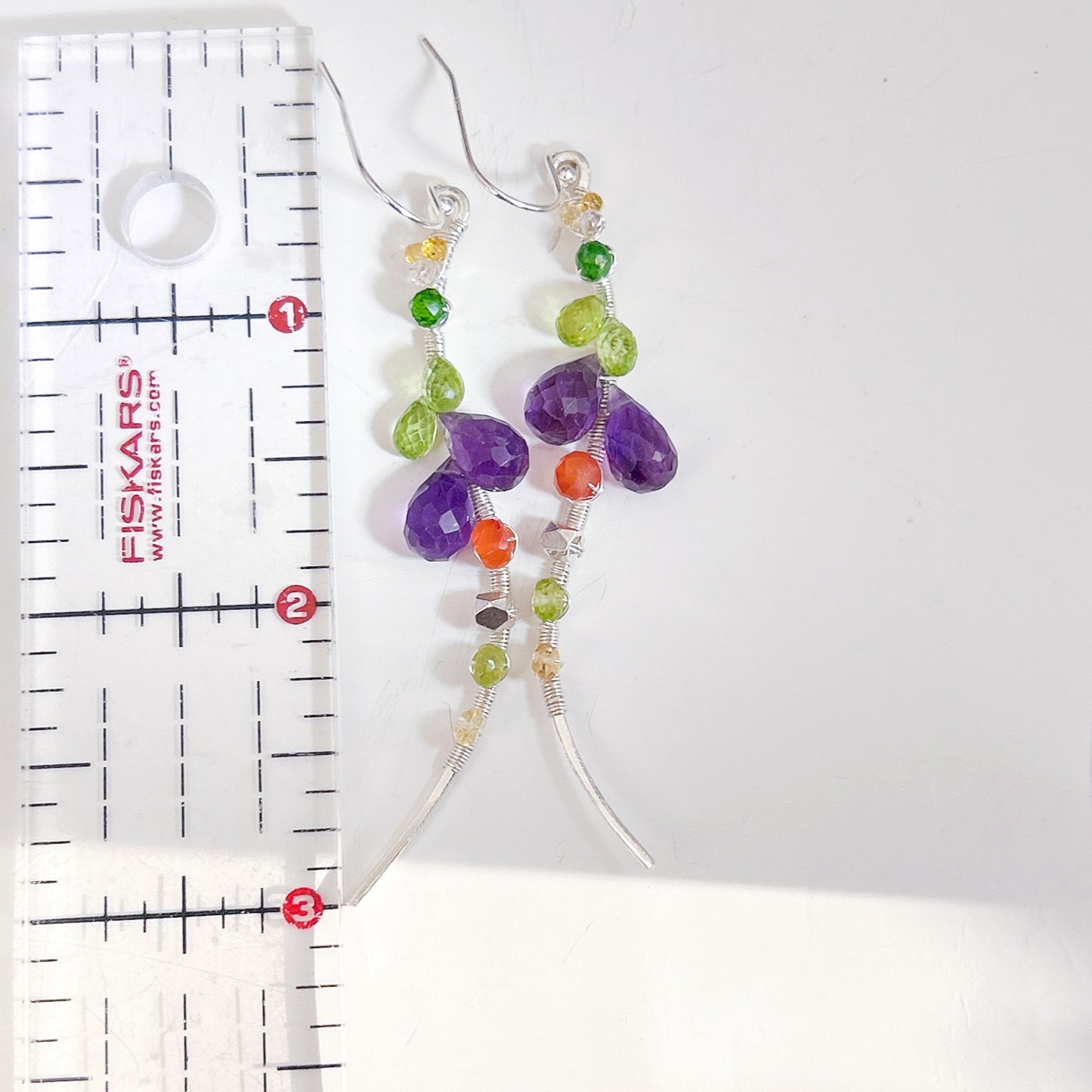 Amethyst peridot sapphire statement earrings, rainbow gemstone cluster earring