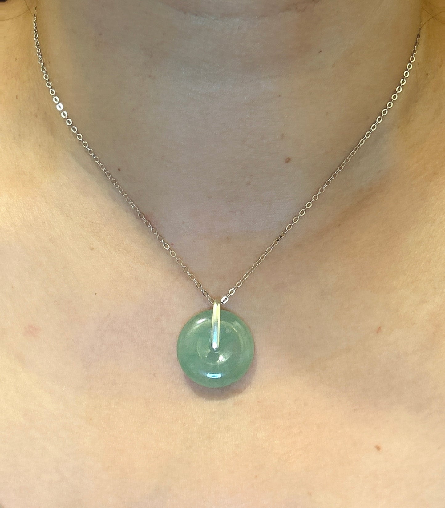 Myanmar Jadeite Jade Donut Pendant, 19MM Forest Green donut necklace, Natural Type A Jade, Burmese Gemstones Jewelry