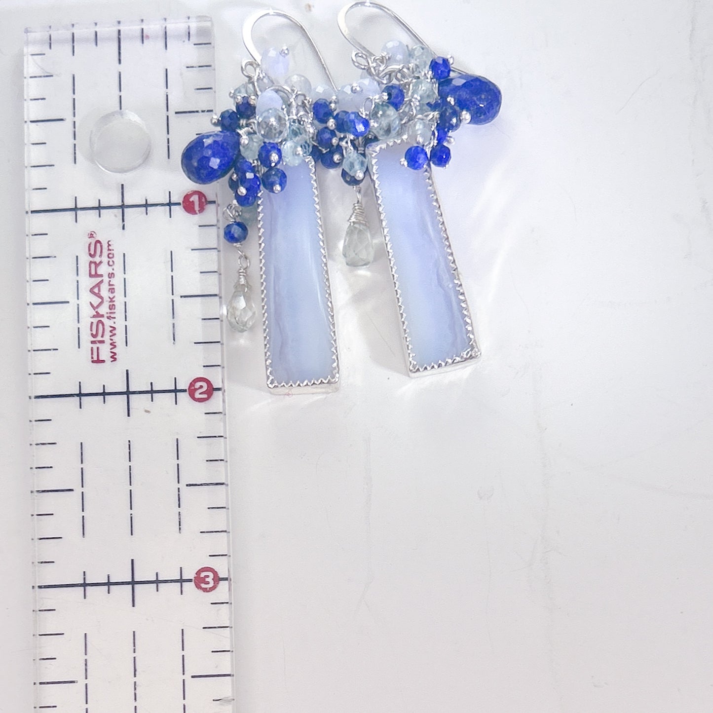 Blue lace agate lapis lazuli aquamarine natural gemstone cluster earrings. blueberry vineyard inspired earrings