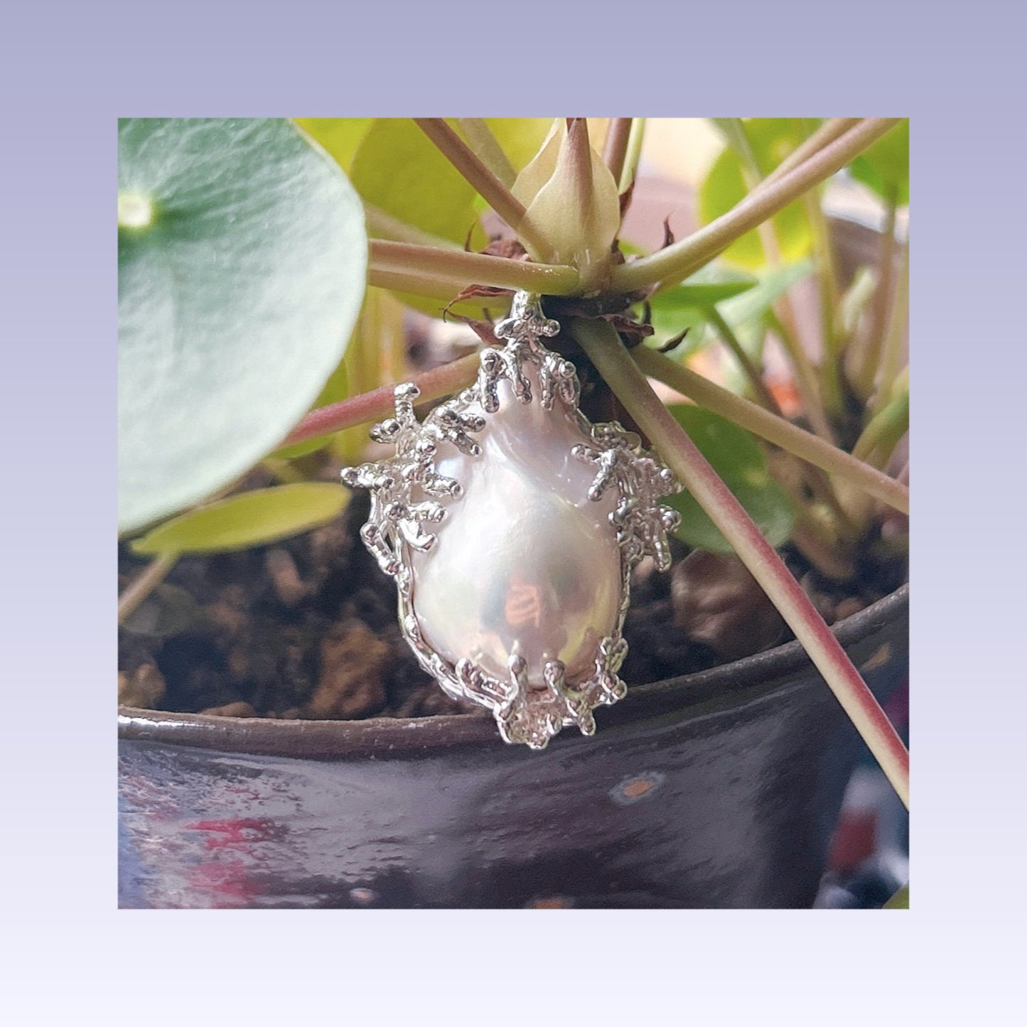 baroque pearl pendant, an exclusive flame ball cultured pearl necklace with artisan sterling silver branches