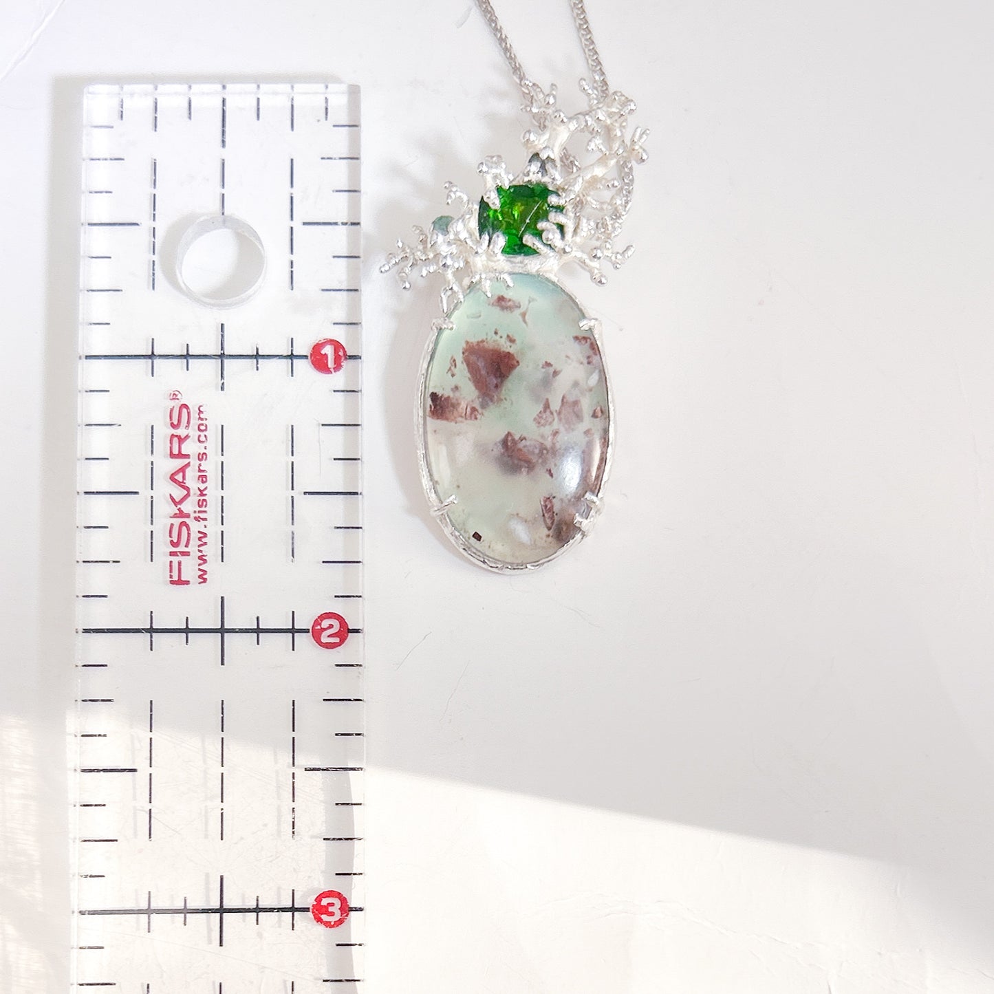 Aqua chalcedony Russian chrome diopside pendent necklace, unique casting statement piece