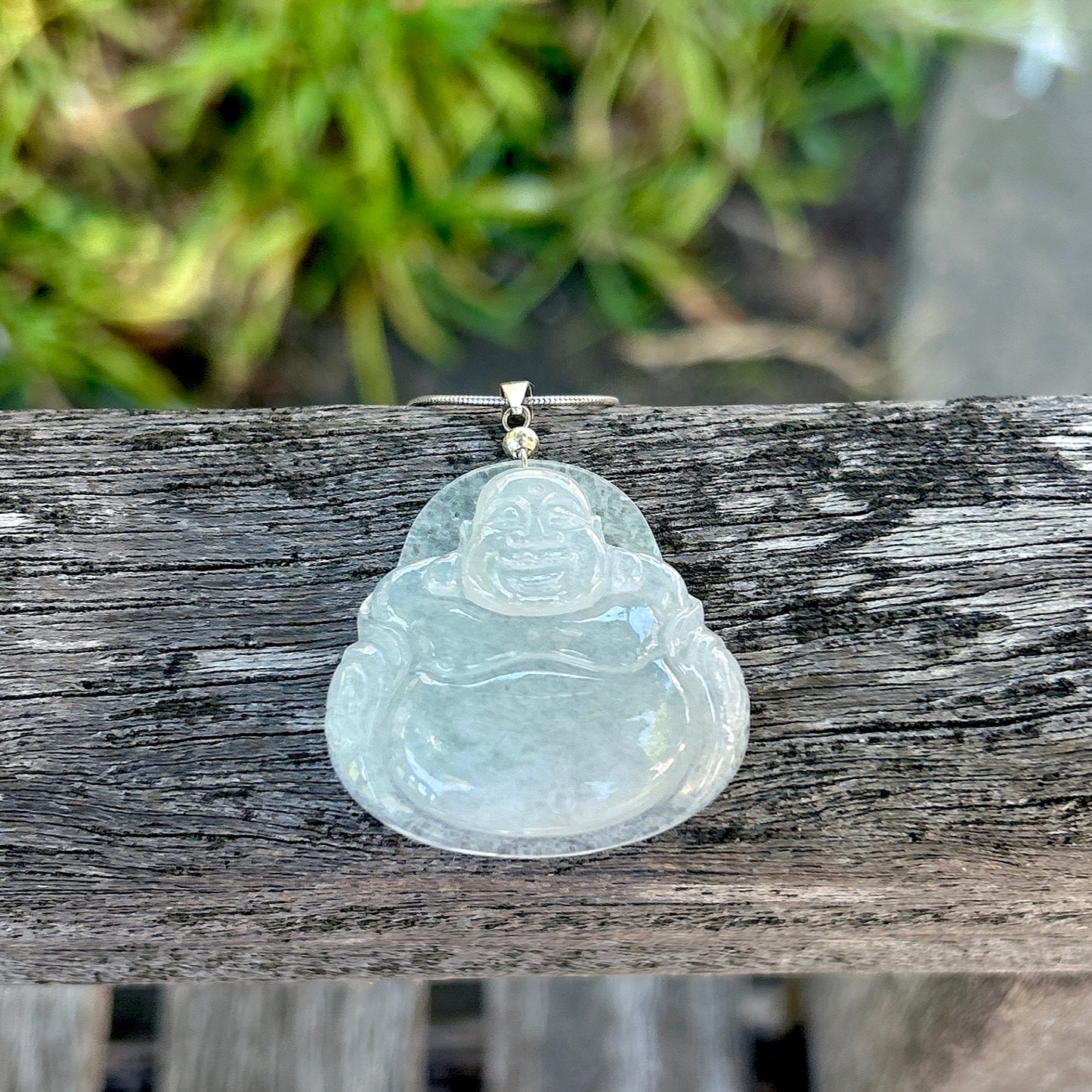 Laughing Buddha Pendant necklace, 33x32MM Icy White Laughing Buddha Jadeite Jade Pendant, Untreated Type A Burmese Jadeite