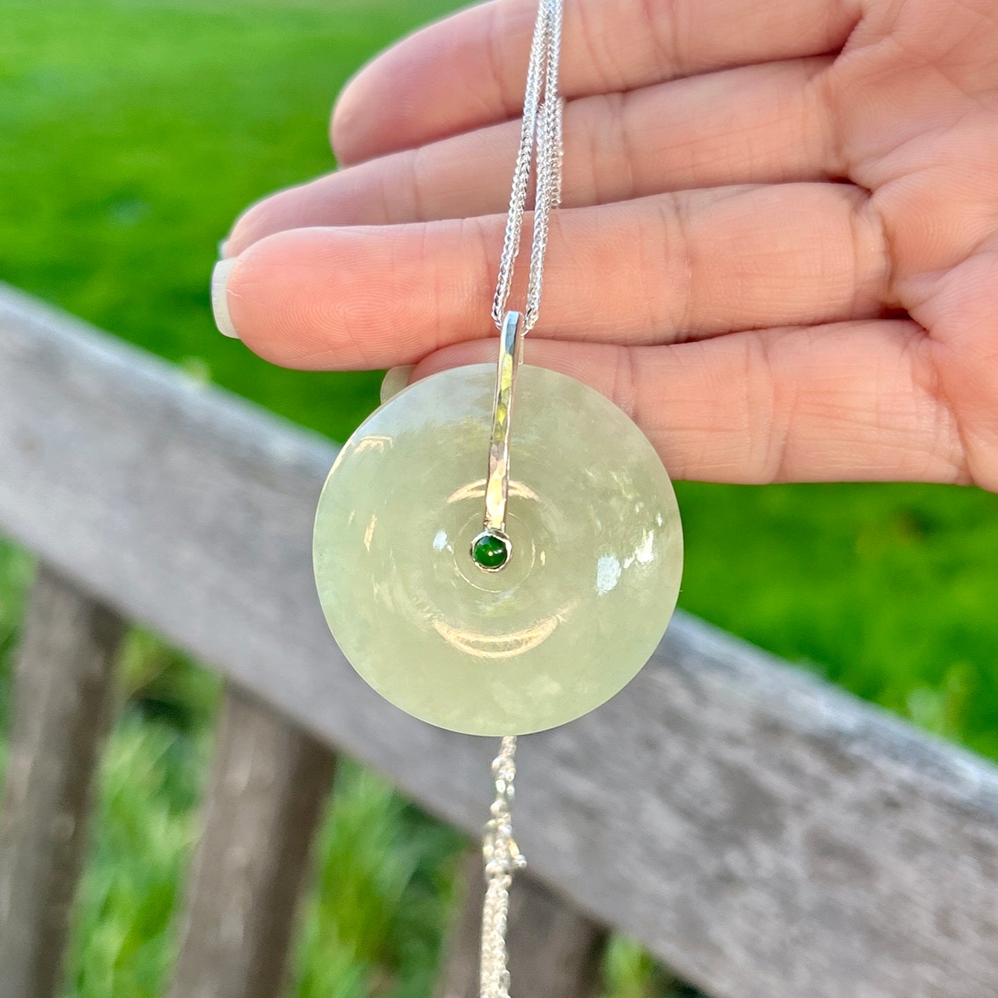 Huge Jadeite Jade Donut Pendant necklace, 36MM Forest Green donut necklace, Natural Type A Jade, Burmese Gemstones Jewelry