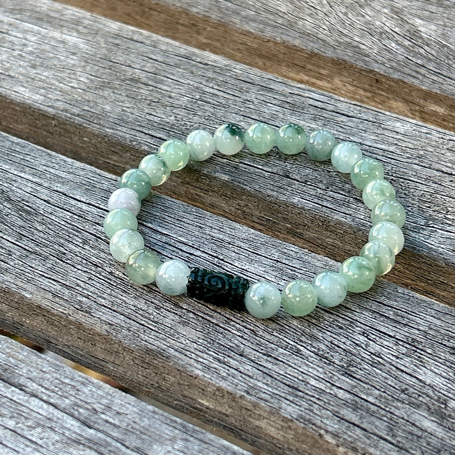 Jadeite jade floating green beaded bracelet, 8MM+ ice translucent green forest color jade bracelet, Myanmar jadeite, untreated Burmese type A jadeite