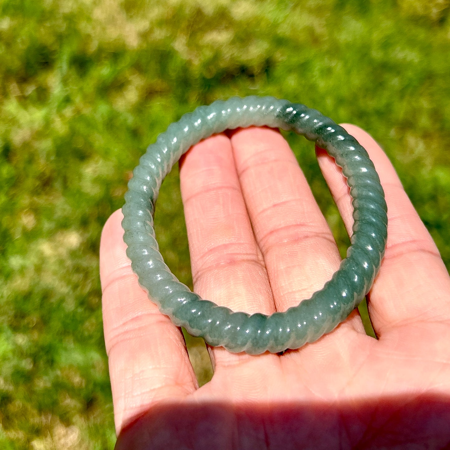 Myanmar jadeite woven oval bangle fits 53-55mm, translucent floating green Jade, Certified Grade A Jade, Burmese jadeite Jewelry 56.7x46x7mm