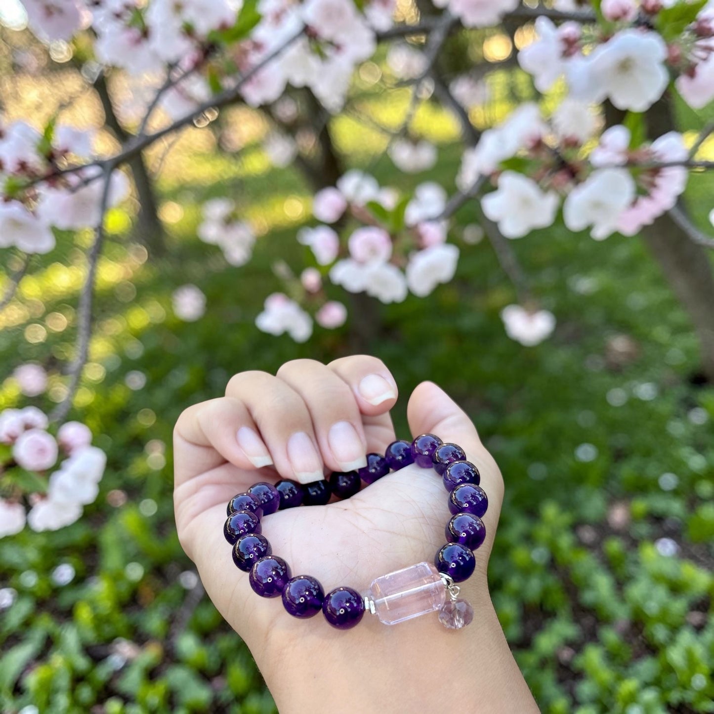 9.5MM Uruguay Amethyst Bracelet, Deep Purple Gemstone Beaded bracelet, February Birthstone gift idea
