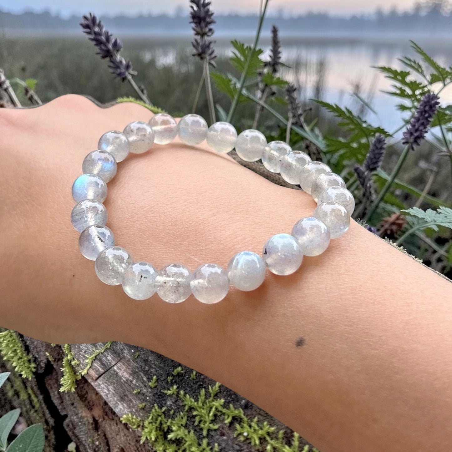 Labradorite beaded bracelet, rainbow flames labradorite bracelet, infinity gemstone beaded stretch bracelet