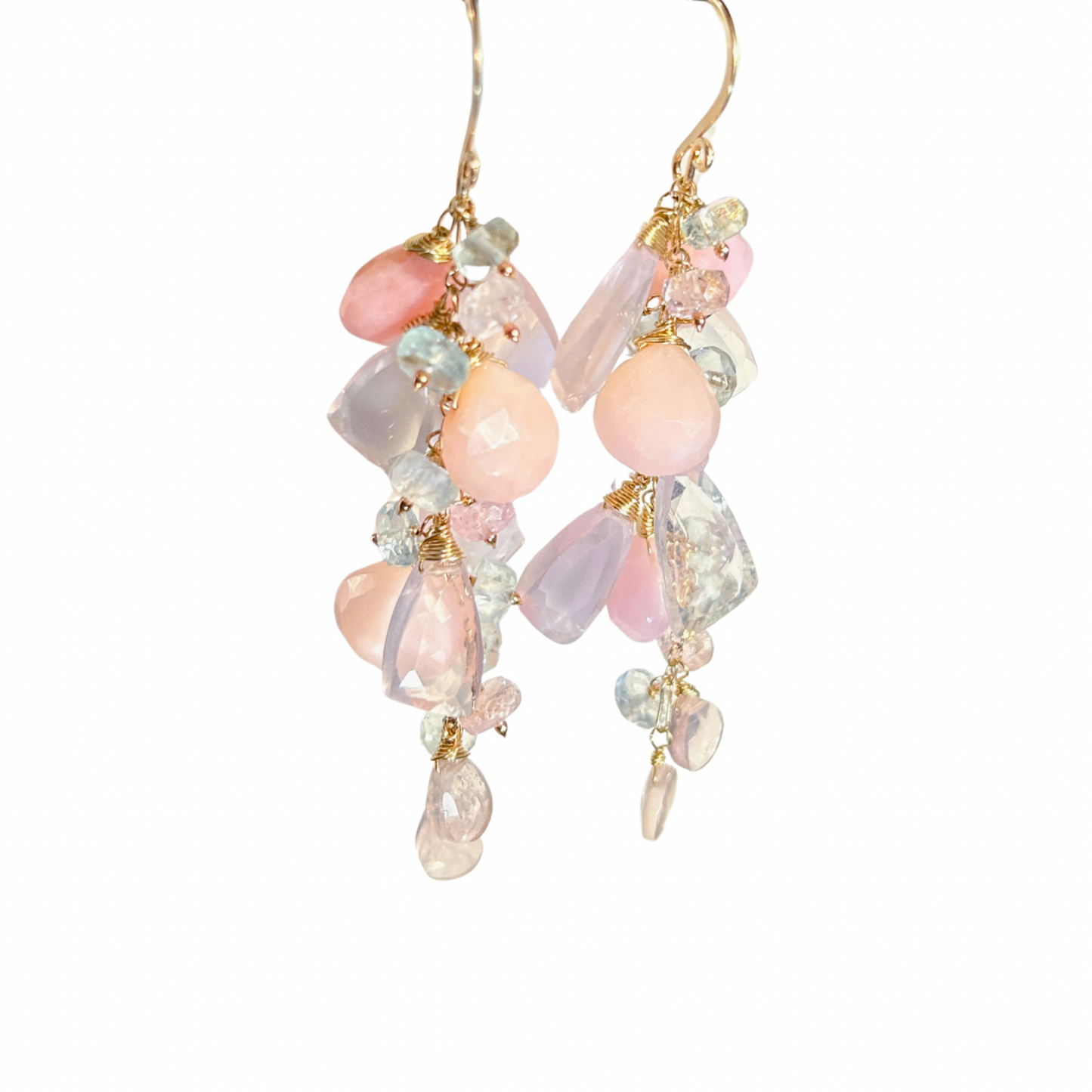 Rose quartz pink opal earrings, blushed pink cluster earrings