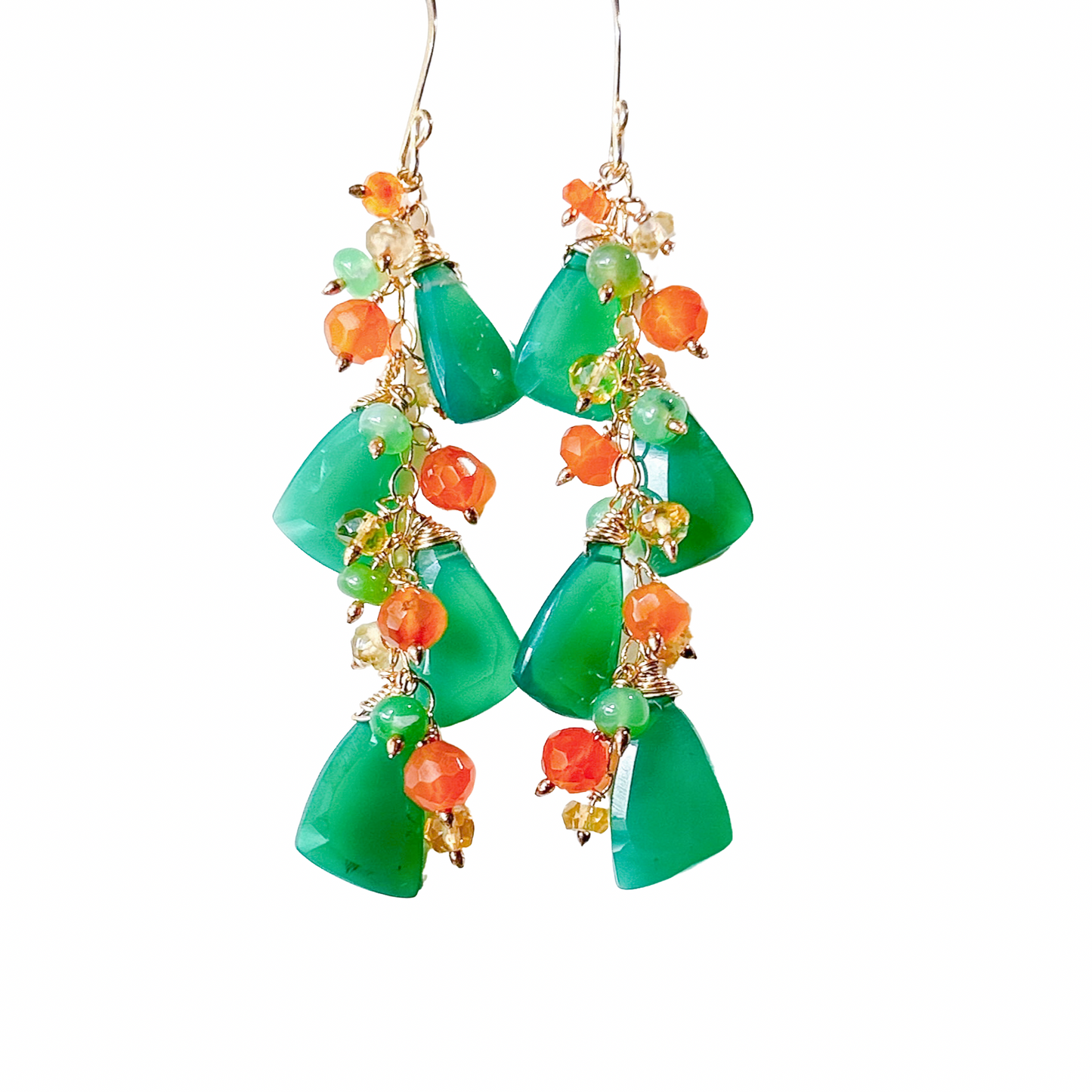 Green onyx long dangle earrings, green onyx, citrine, carnelian, vibrate gemstone earrings