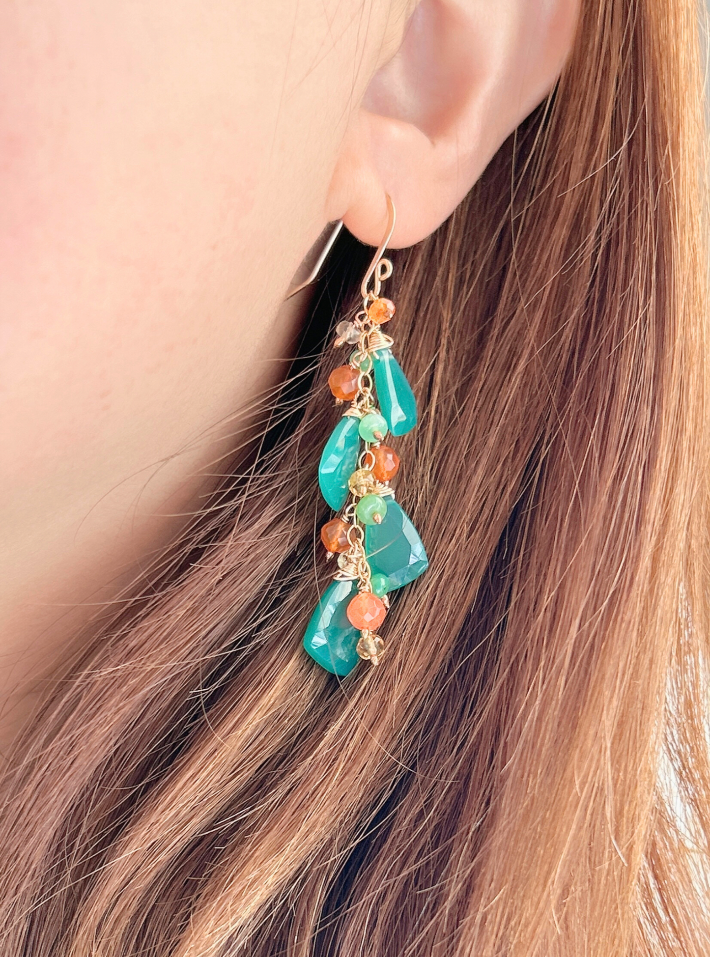 Green onyx long dangle earrings, green onyx, citrine, carnelian, vibrate gemstone earrings