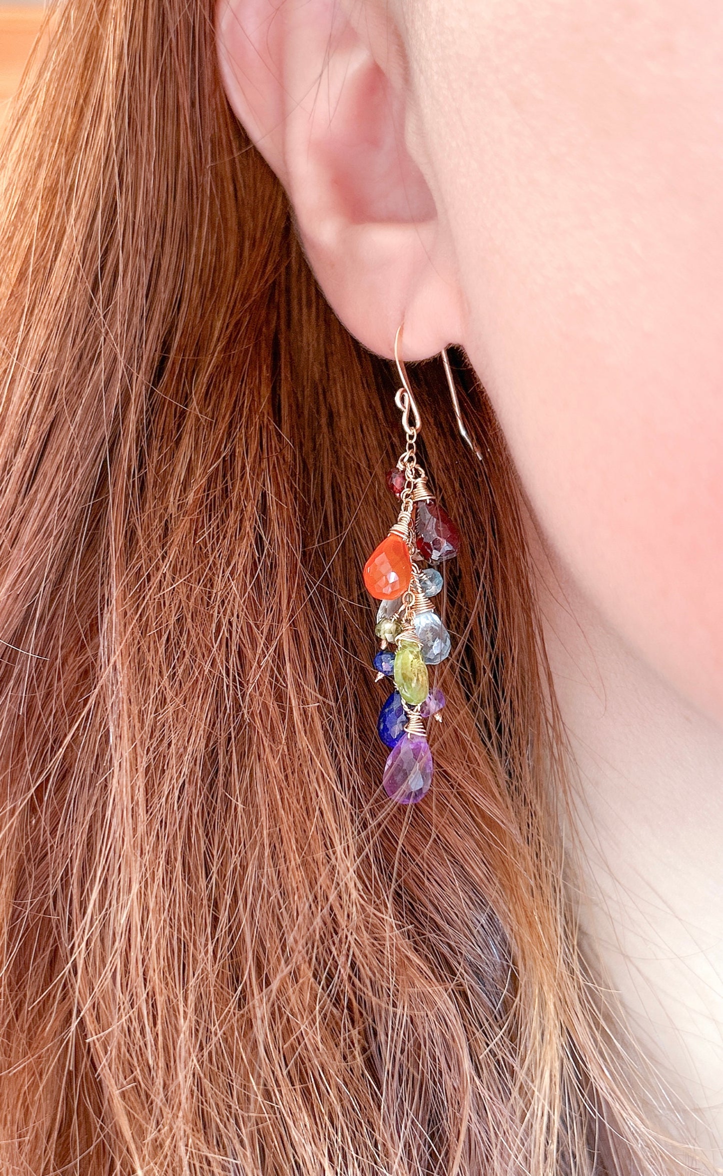 Ombré Rainbow gemstone cluster earrings