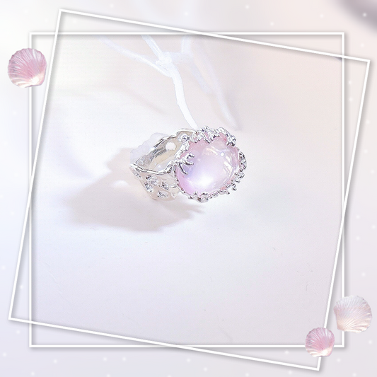Rose quartz ring, hand craved lost wax freeform organic ring band with coral reef branches, the heeling gemstone ring sterling silver
