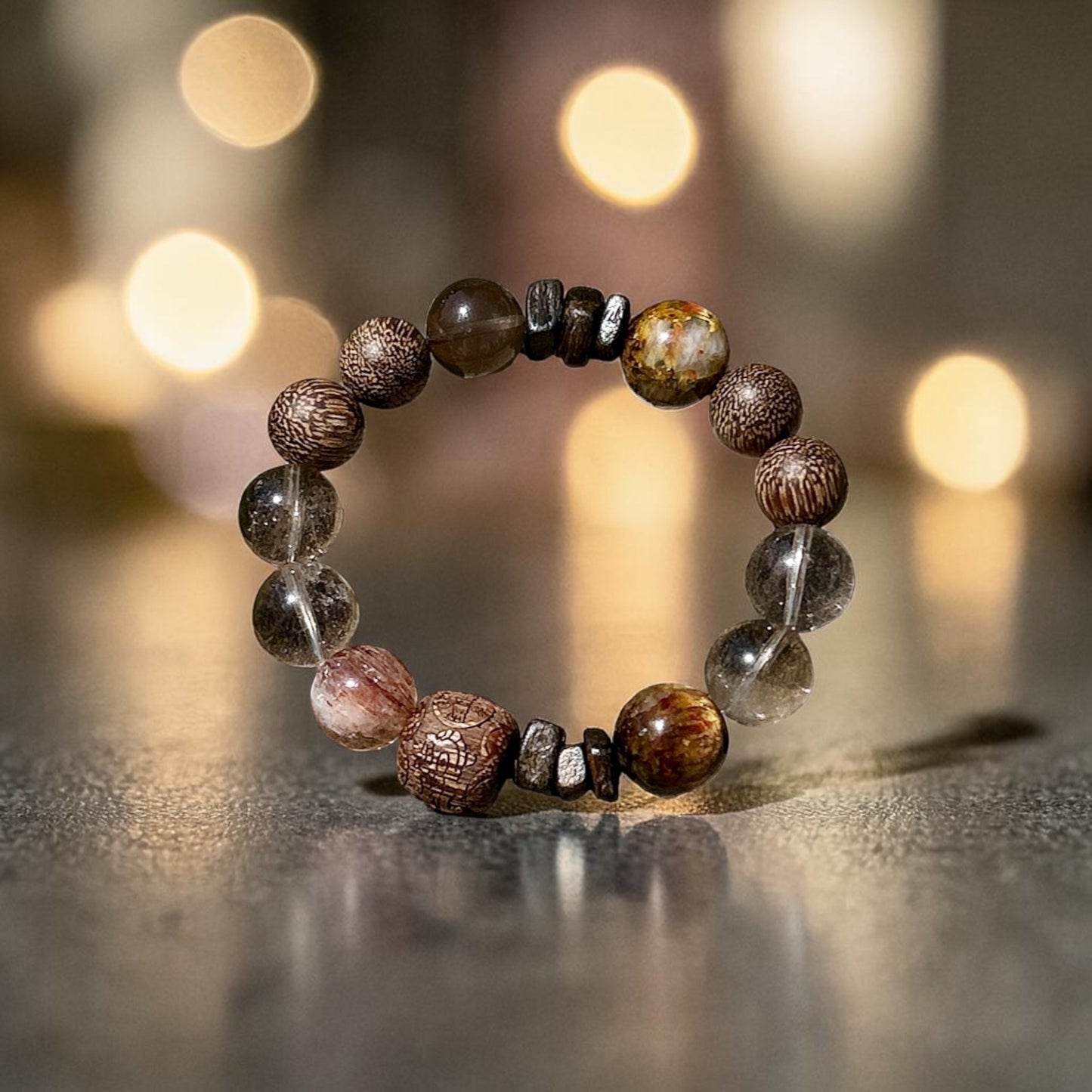 Agarwood smoky quartz Pietersite beaded bracelet, golden brown Gemstone Stretch Bracelet, natural scent natural redwood