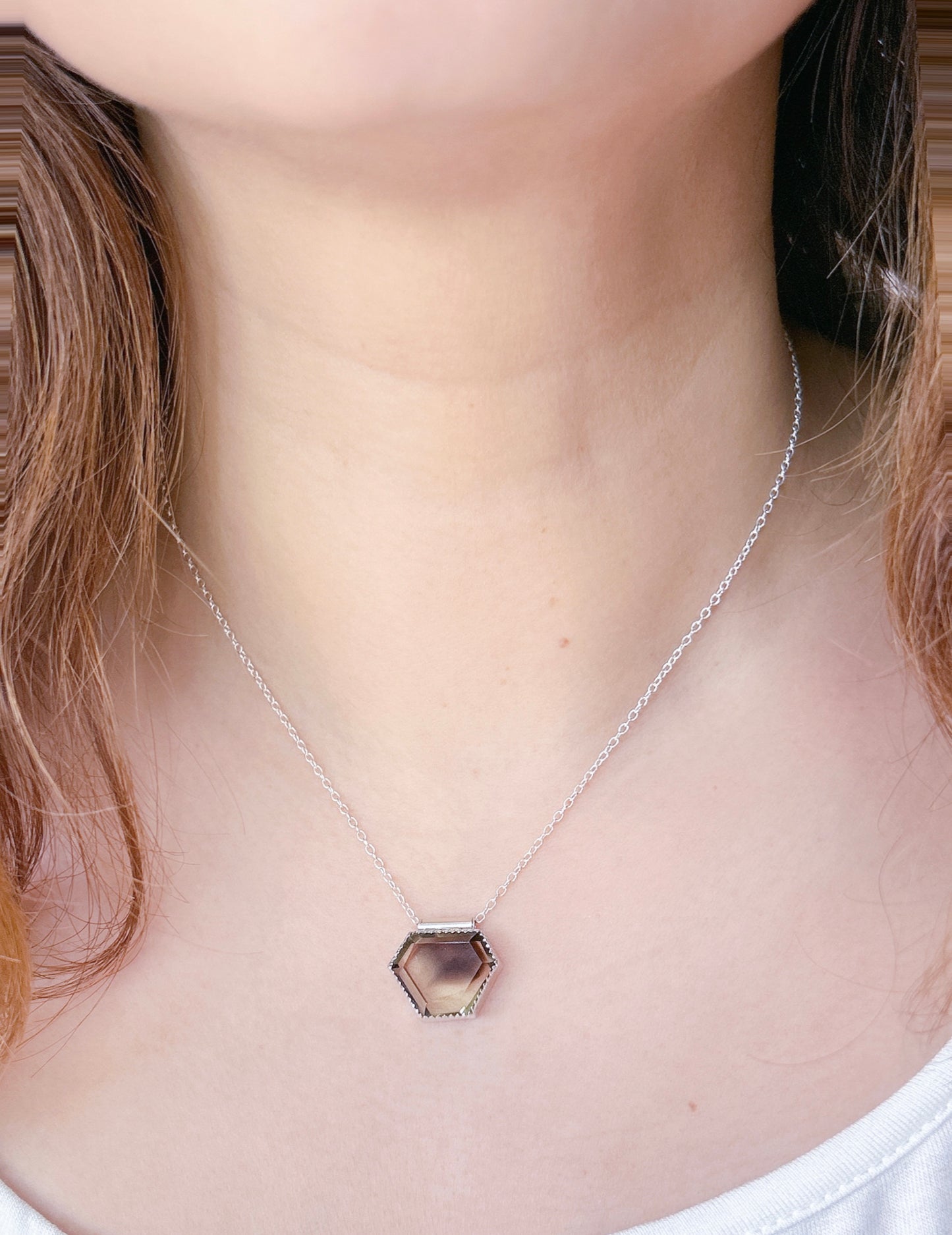 Bio lemon quartz single solitary pendent necklace, 3/4 inch natural bio ombré lemon quartz gemstone layered necklace