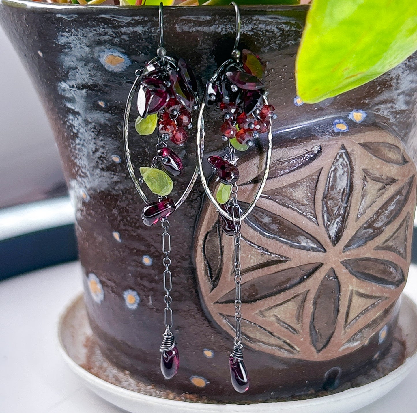 Purple wisteria earrings lilac amethyst gemstone floral earrings, long Sterling silver dangle earring, waterfall cascading ombre amethyst cluster.
