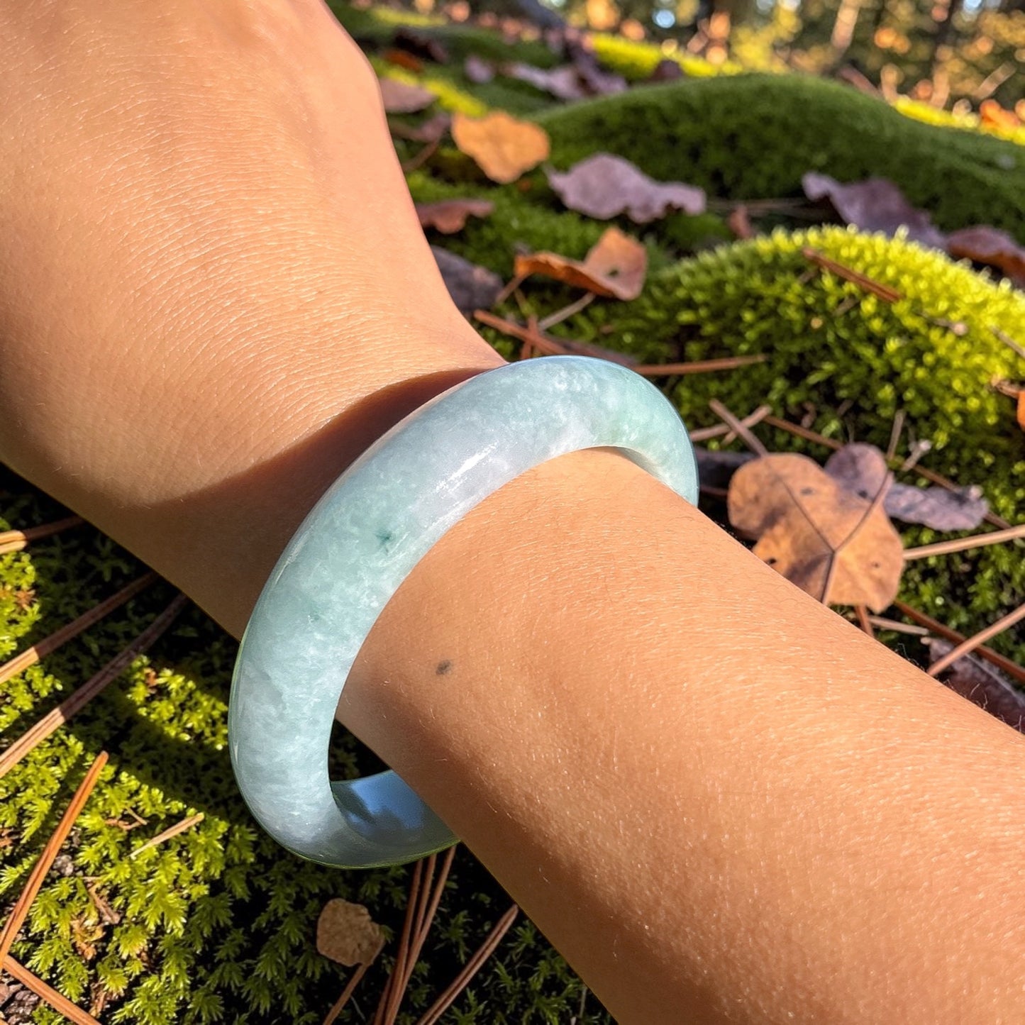 Myanmar jadeite bangle 59.5mm, Monet color, ice translucent blue water jadeite, Certified Grade A Jade, Burmese Gemstone Jewelry 59x15x9mm