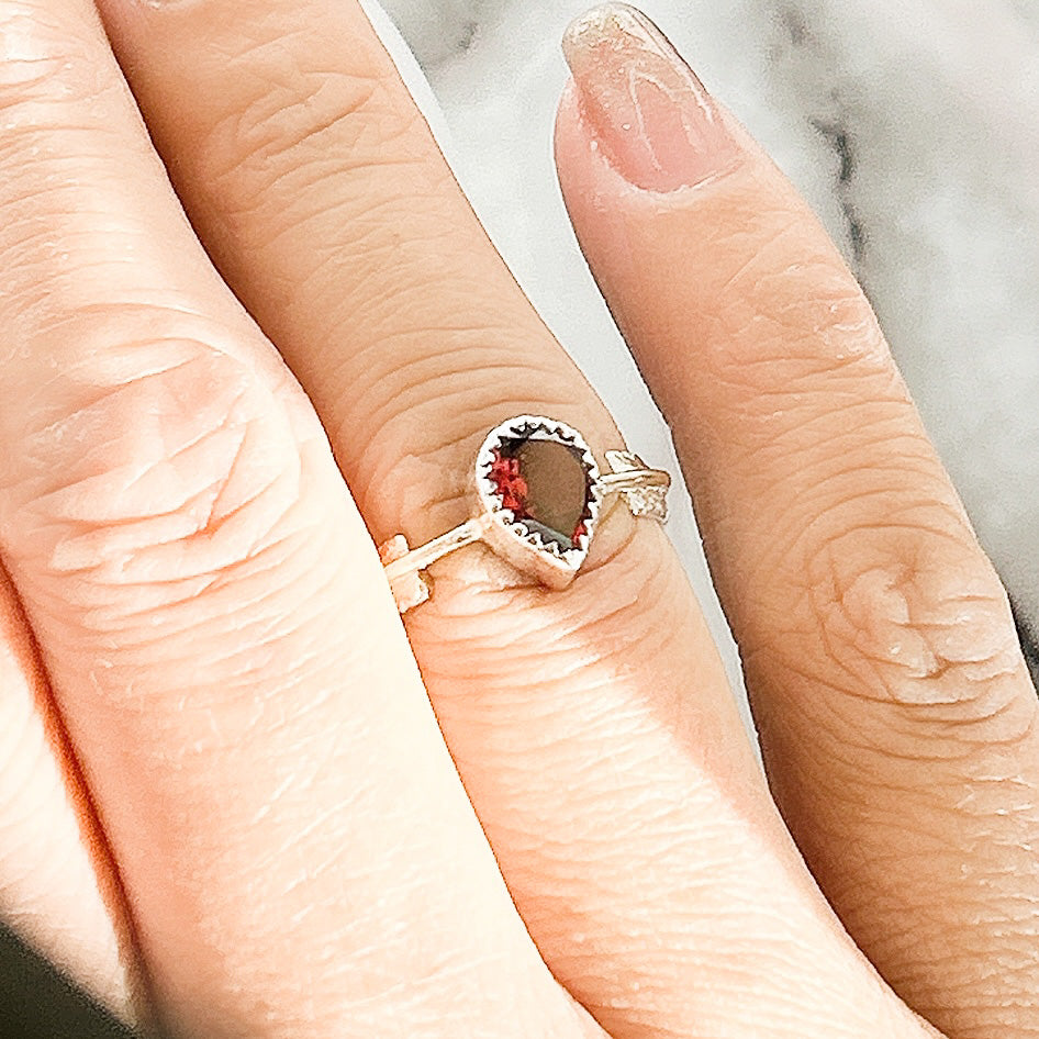 Pear gemstone ring, garnet, citrine, peridot, amethyst, white topaz
