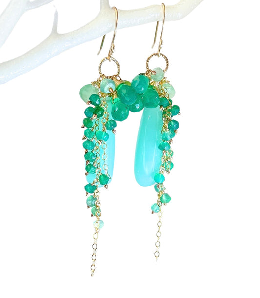 Mint green chalcedony gemstone cluster earrings
