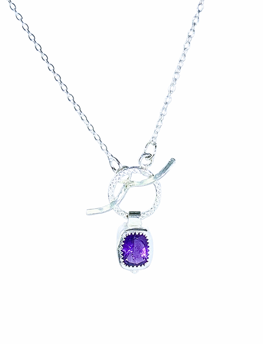 Amethyst cushion single gemstone necklace, amethyst chocker sterling silver necklace