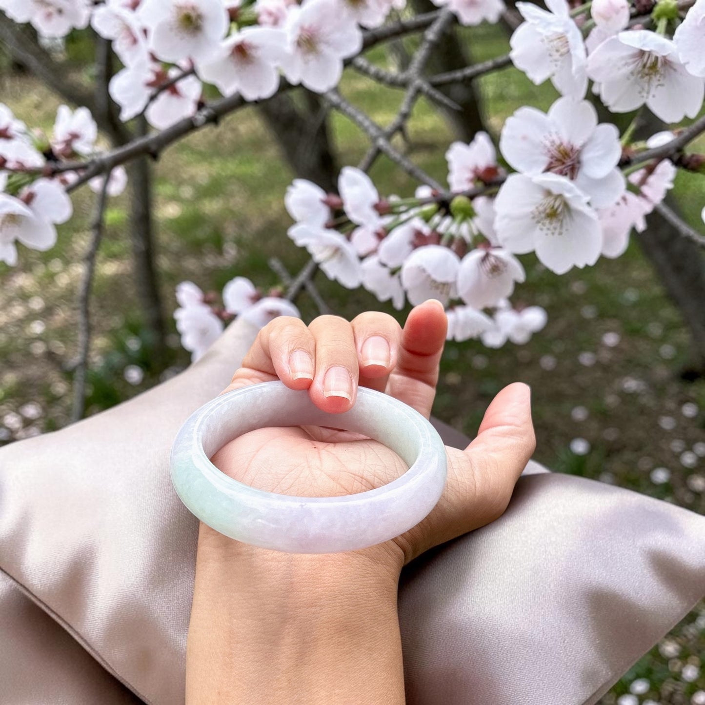 Myanmar jadeite bangle 60mm, spring color, ice Lilac Lavender Faint Green, Certified Grade A Jade, Burmese Gemstone Jewelry 60x15.5x9mm