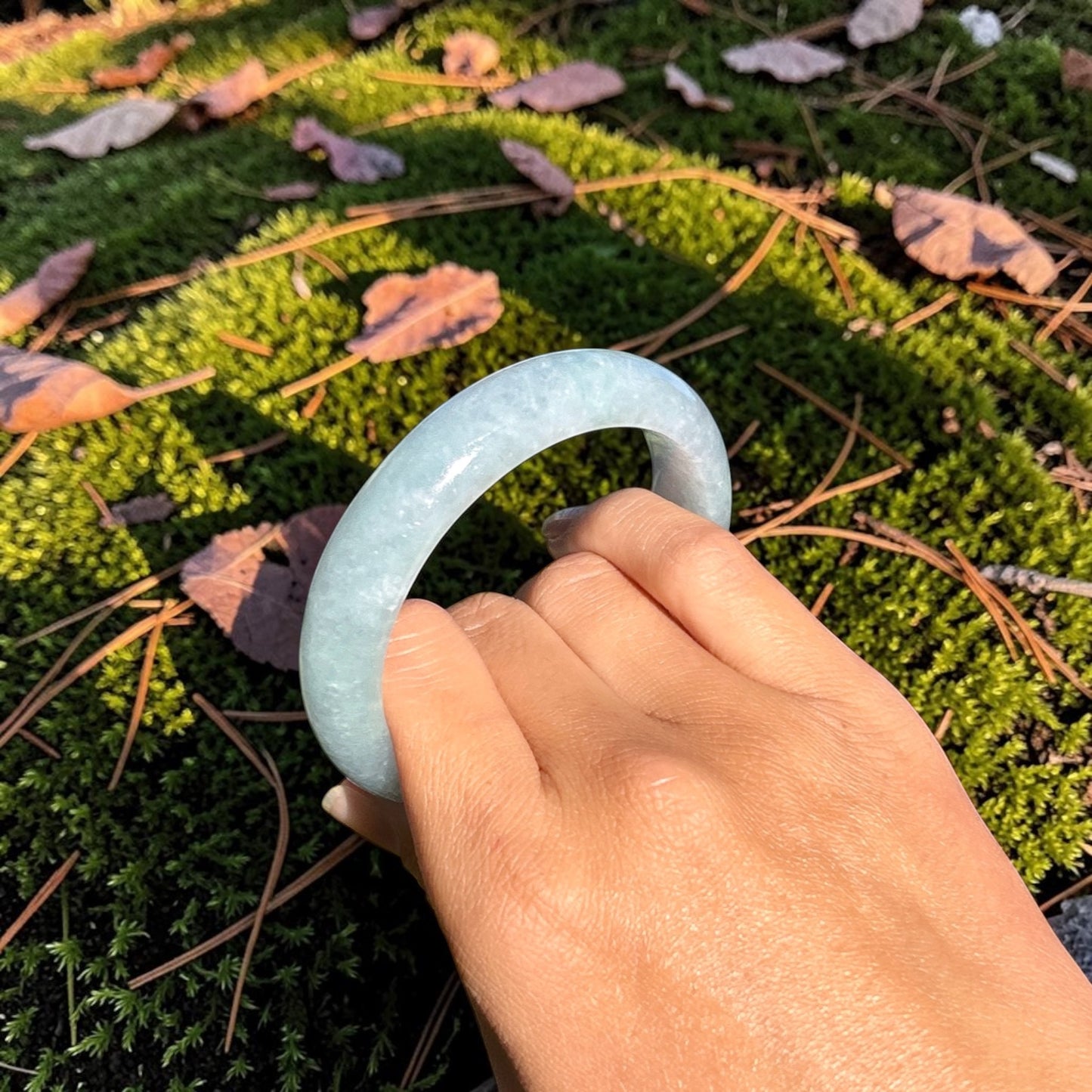 Myanmar jadeite bangle 59.5mm, Monet color, ice translucent blue water jadeite, Certified Grade A Jade, Burmese Gemstone Jewelry 59x15x9mm