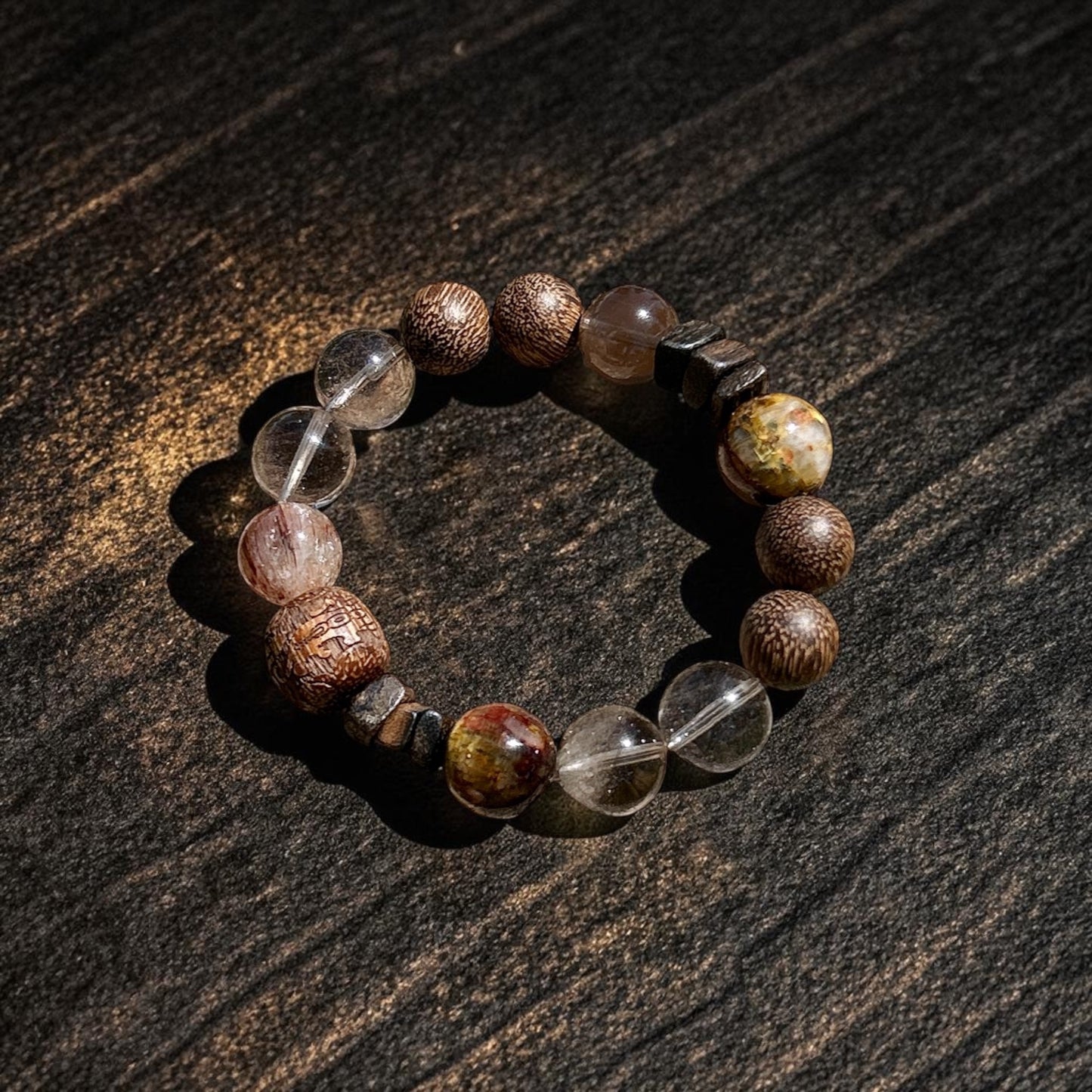 Agarwood smoky quartz Pietersite beaded bracelet, golden brown Gemstone Stretch Bracelet, natural scent natural redwood