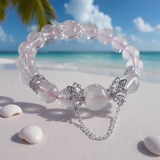 Rose quartz stretch bracelet, 10MM Mozambique rose quartz and snowflake phantom quartz