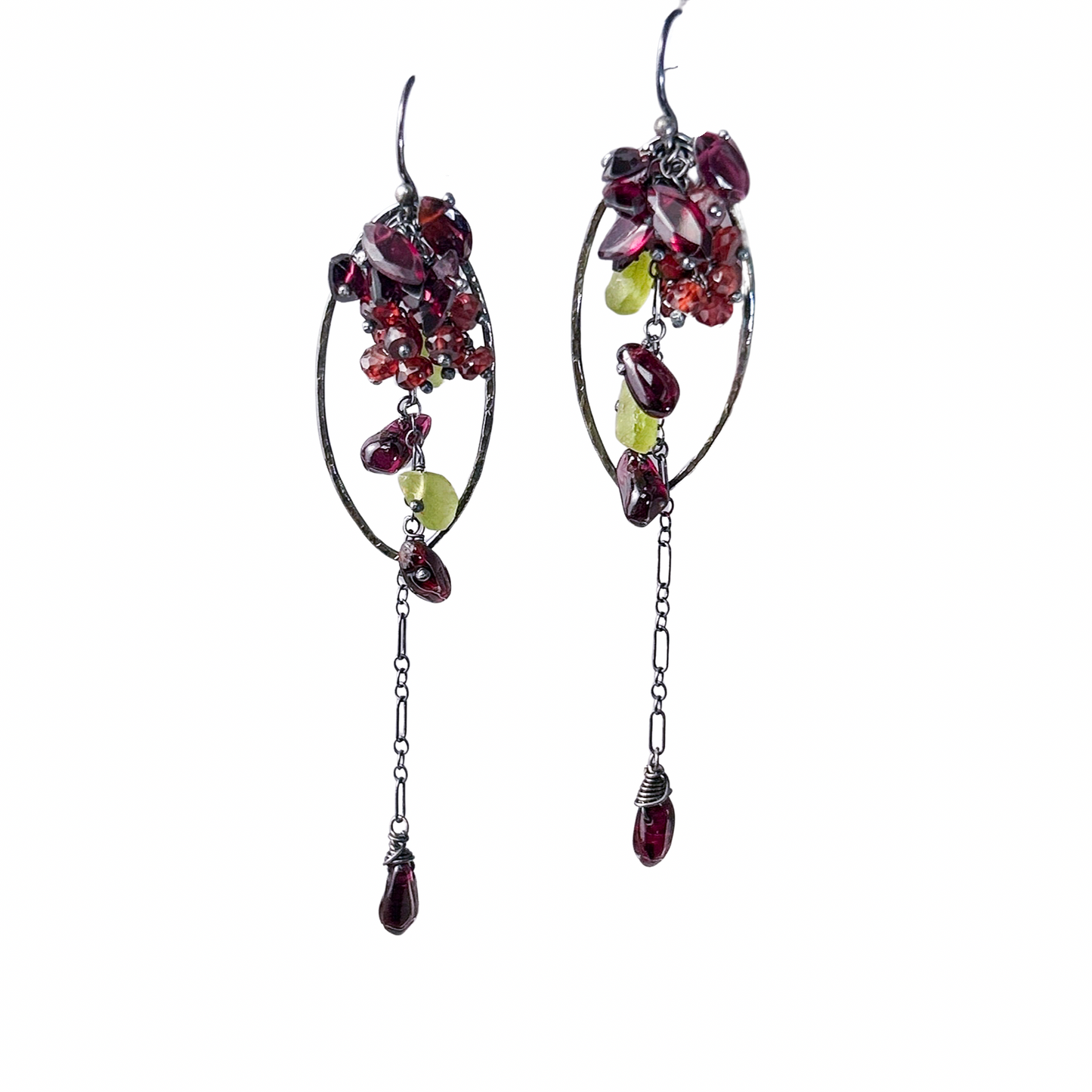 Purple wisteria earrings lilac amethyst gemstone floral earrings, long Sterling silver dangle earring, waterfall cascading ombre amethyst cluster.