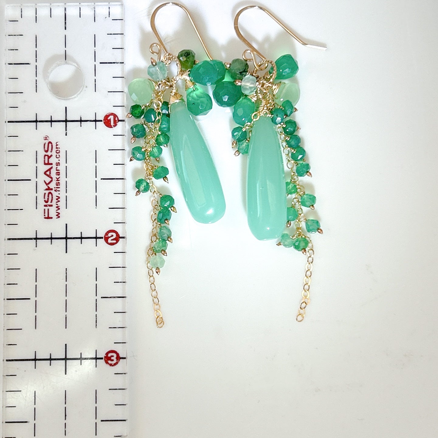 Mint green chalcedony gemstone cluster earrings