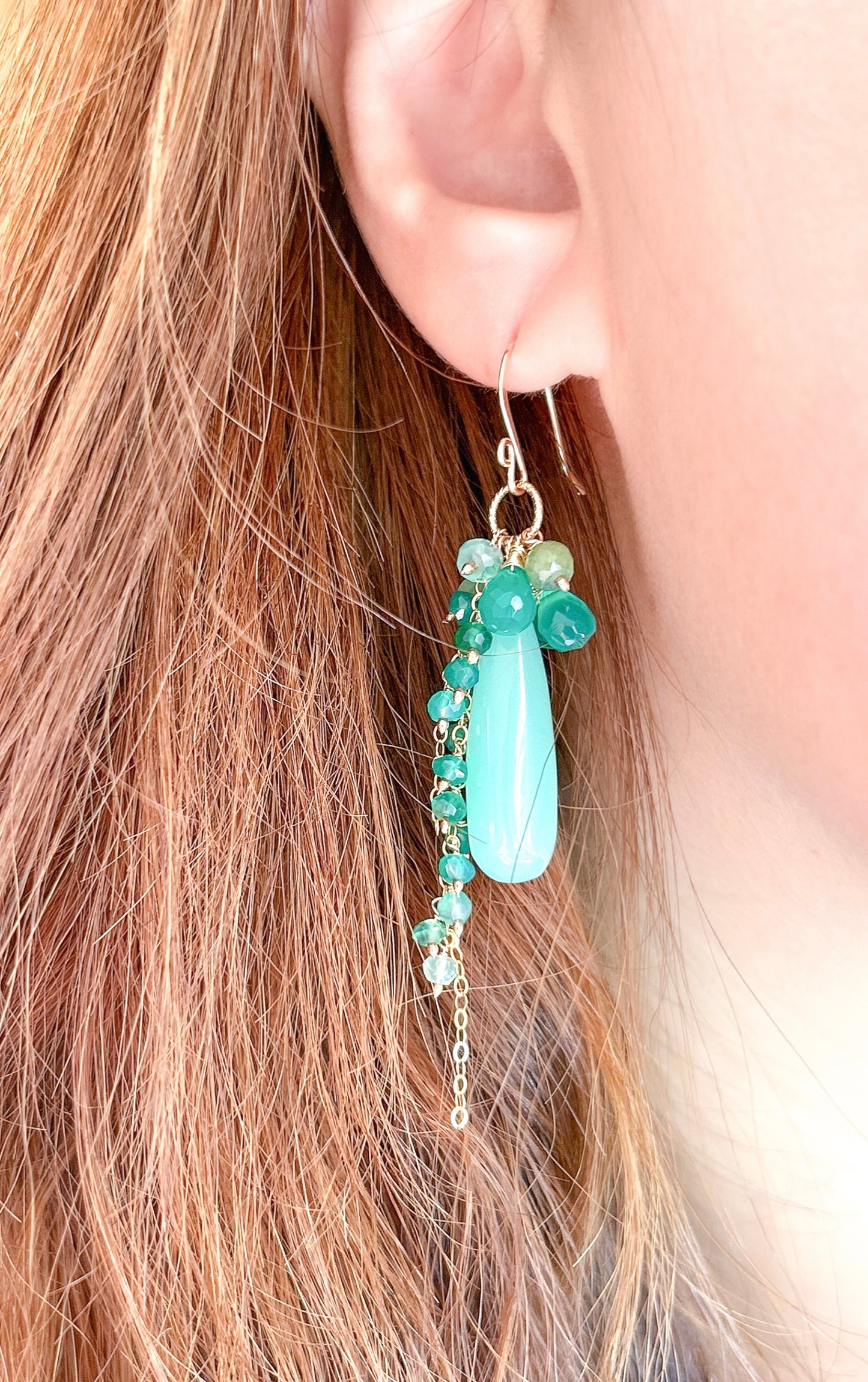 Mint green chalcedony gemstone cluster earrings