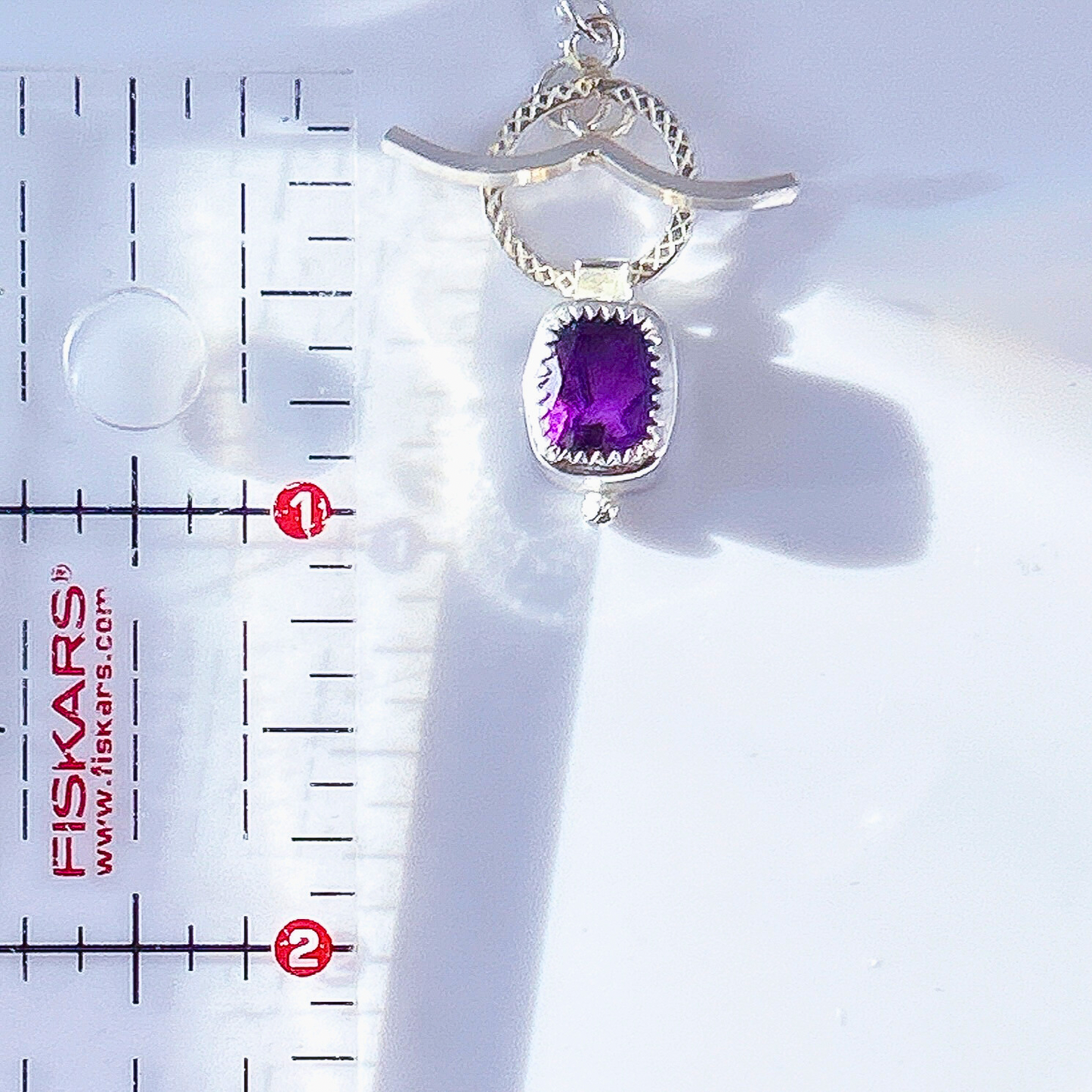 Amethyst cushion single gemstone necklace, amethyst chocker sterling silver necklace