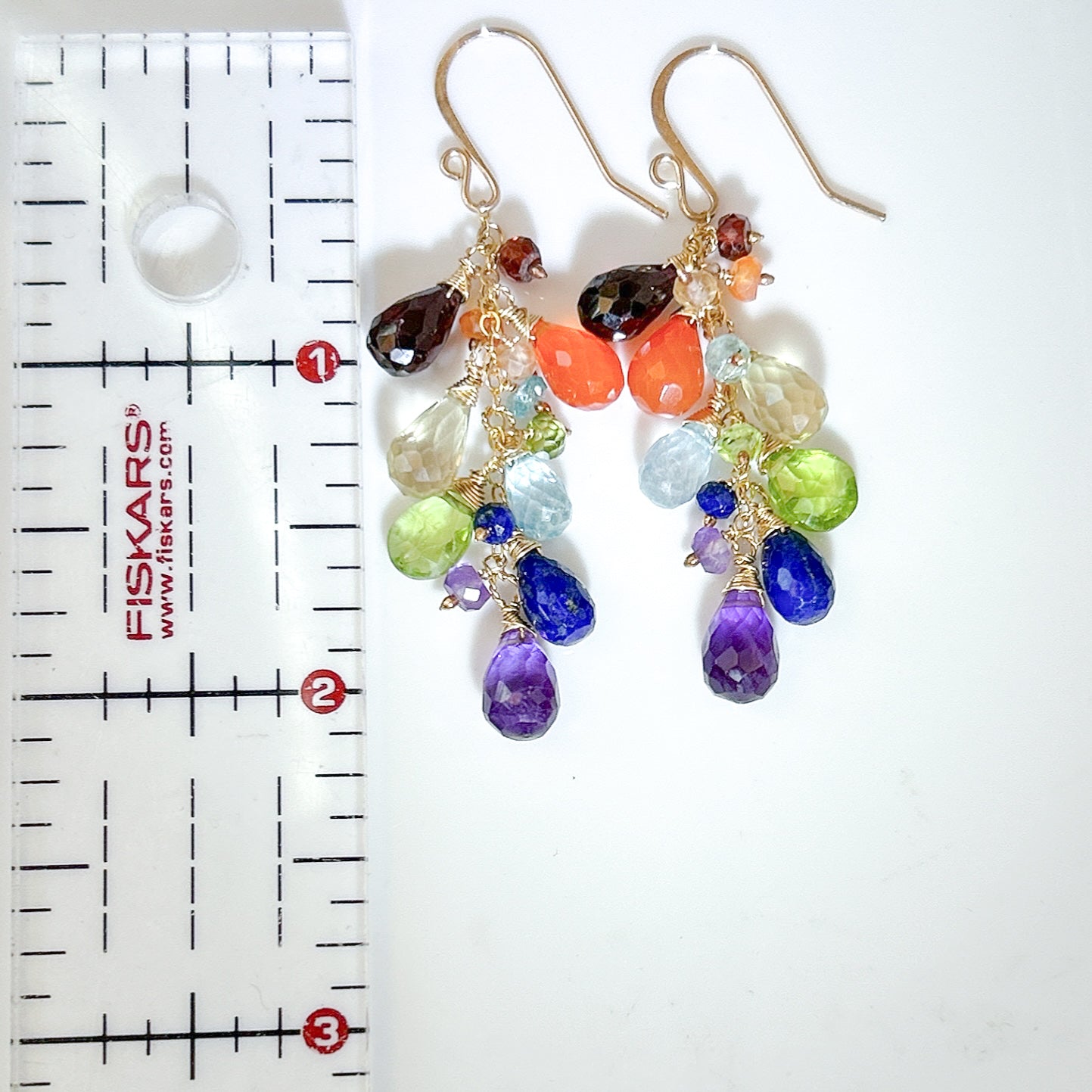 Ombré Rainbow gemstone cluster earrings