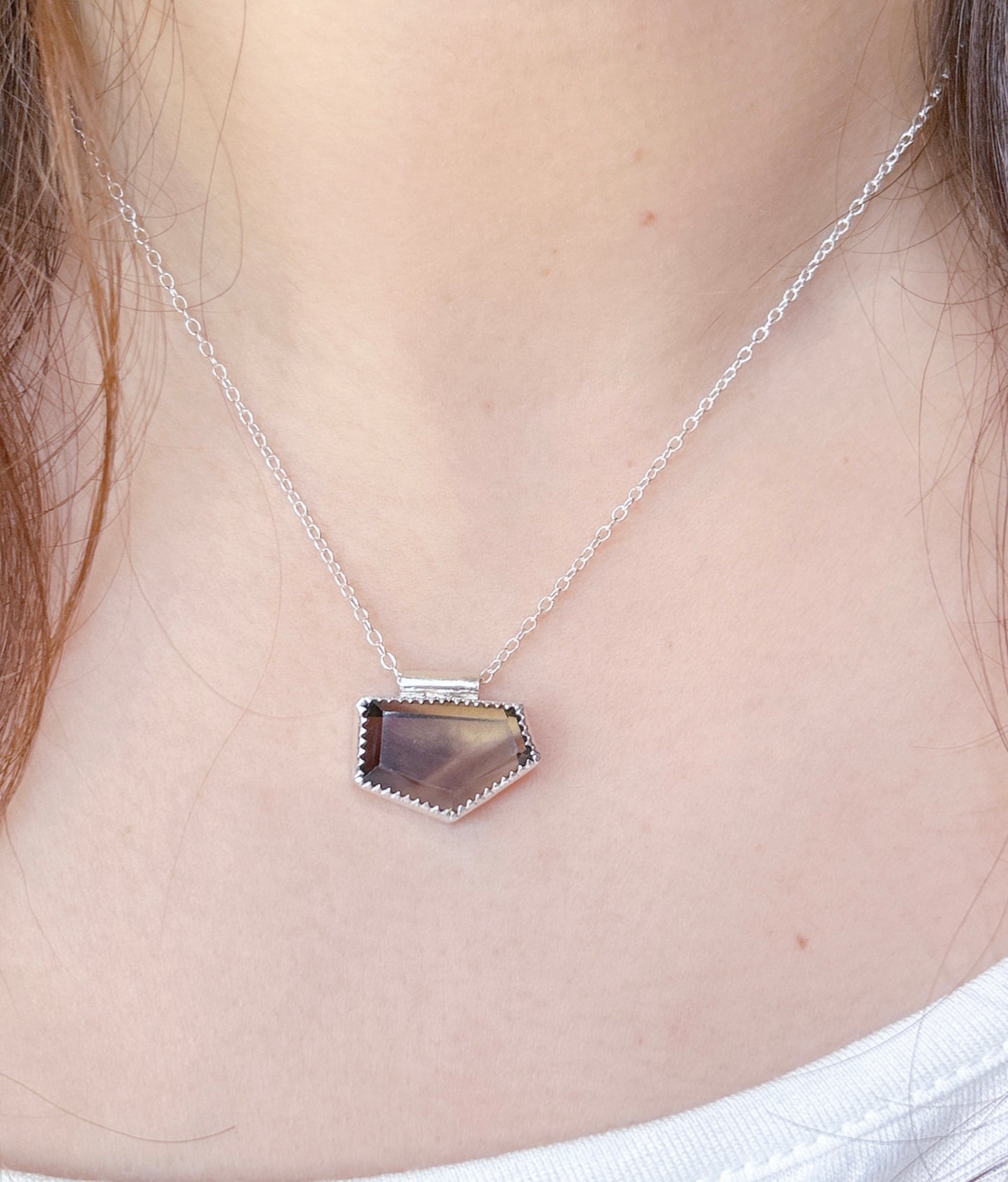 Bio lemon quartz single solitary pendent necklace, 3/4 inch natural bio ombré lemon quartz gemstone layered necklace