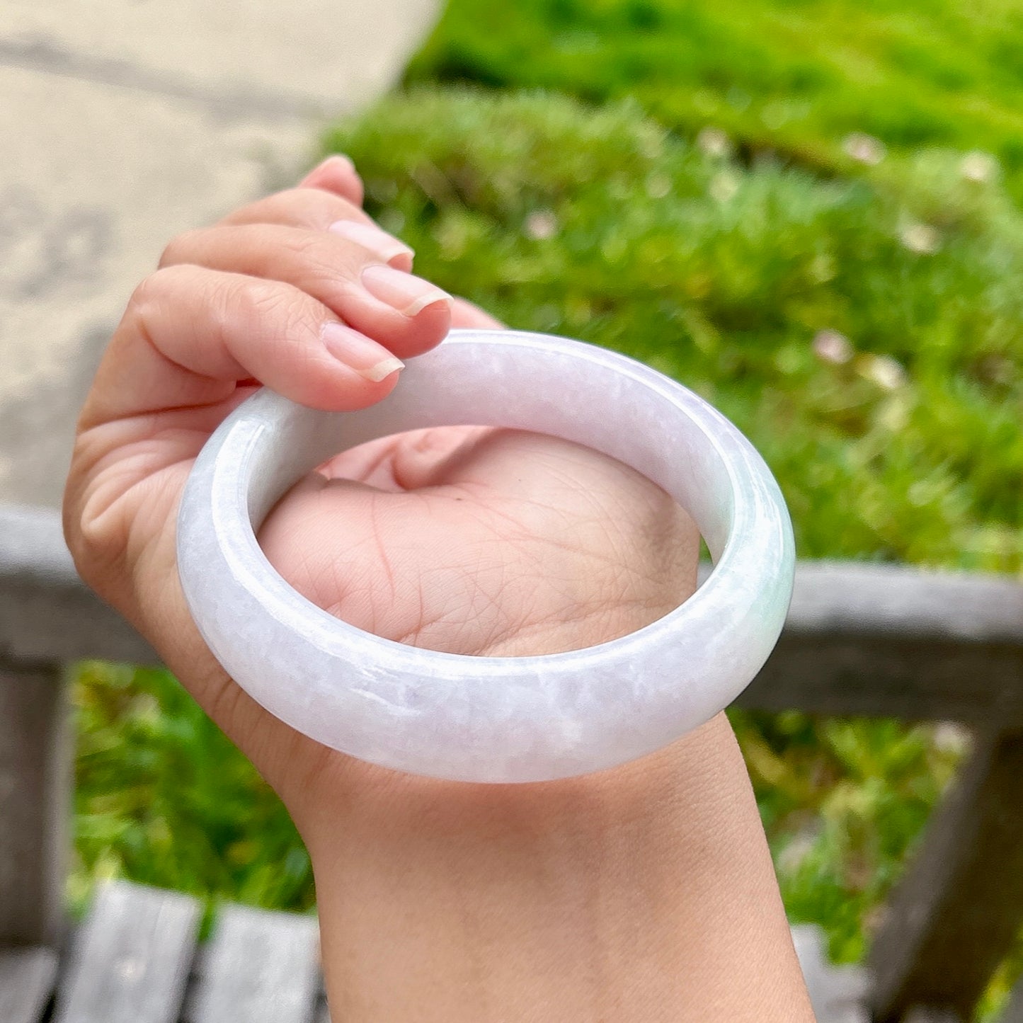 Myanmar jadeite bangle 60mm, spring color, ice Lilac Lavender Faint Green, Certified Grade A Jade, Burmese Gemstone Jewelry 60x15.5x9mm