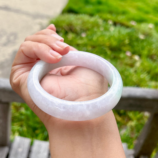 Myanmar jadeite bangle 60mm, spring color, ice Lilac Lavender Faint Green, Certified Grade A Jade, Burmese Gemstone Jewelry 60x15.5x9mm