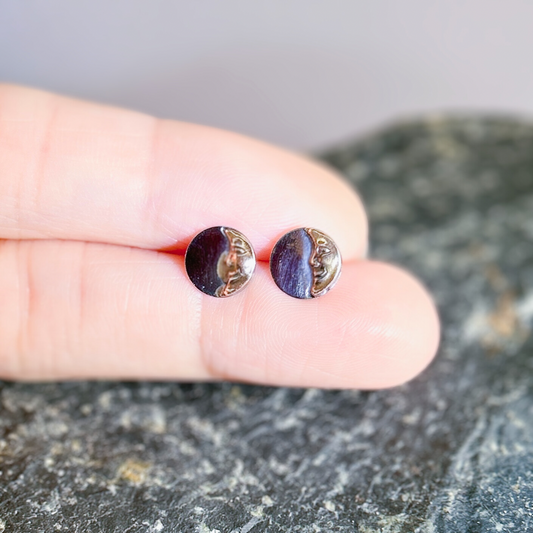 Sailor crescent moon studs earrings, dainty Small lunar, tiny gold moon earrings, mixed metal new moon shadow studs earring, minimalist studs