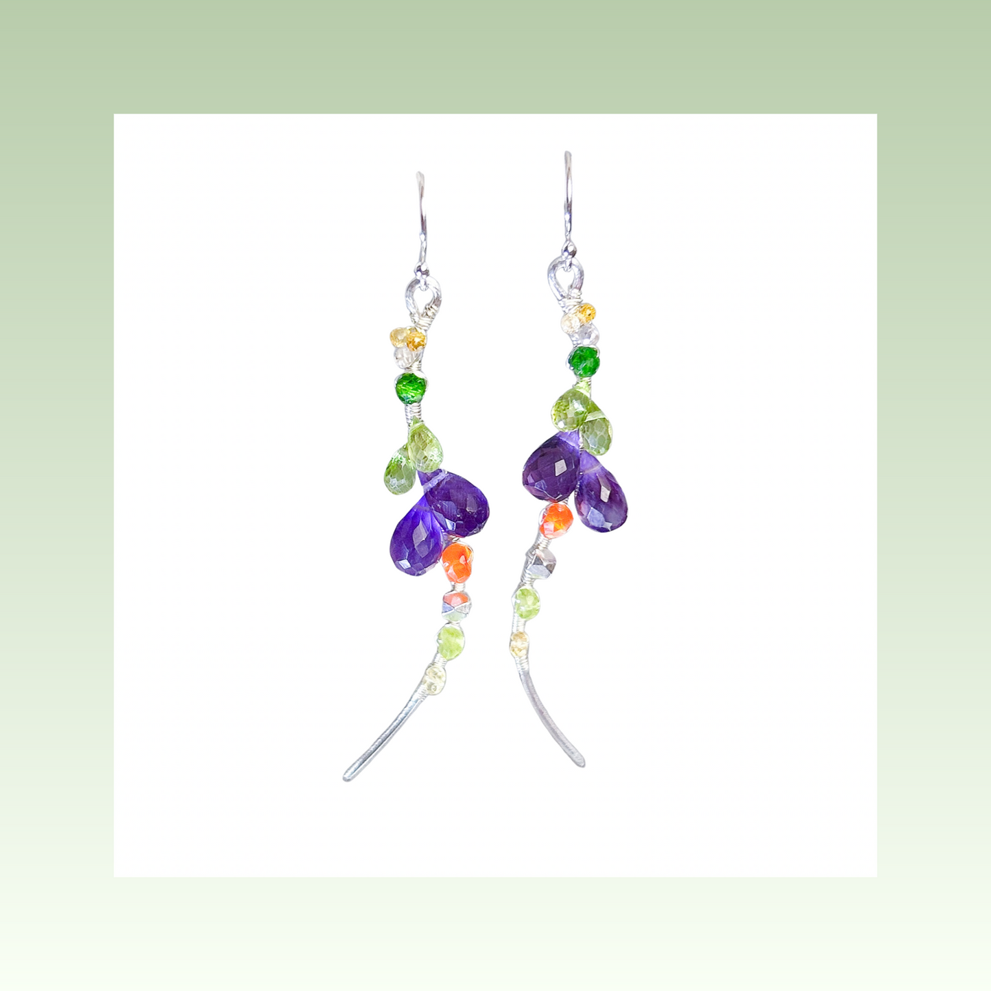 Amethyst peridot sapphire statement earrings, rainbow gemstone cluster earring