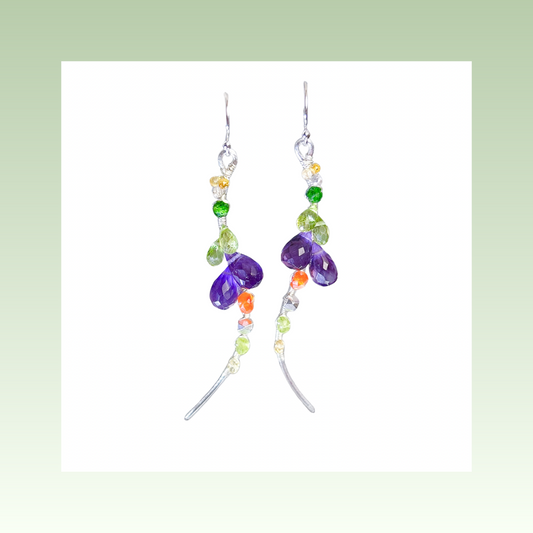Amethyst peridot sapphire statement earrings, rainbow gemstone cluster earring