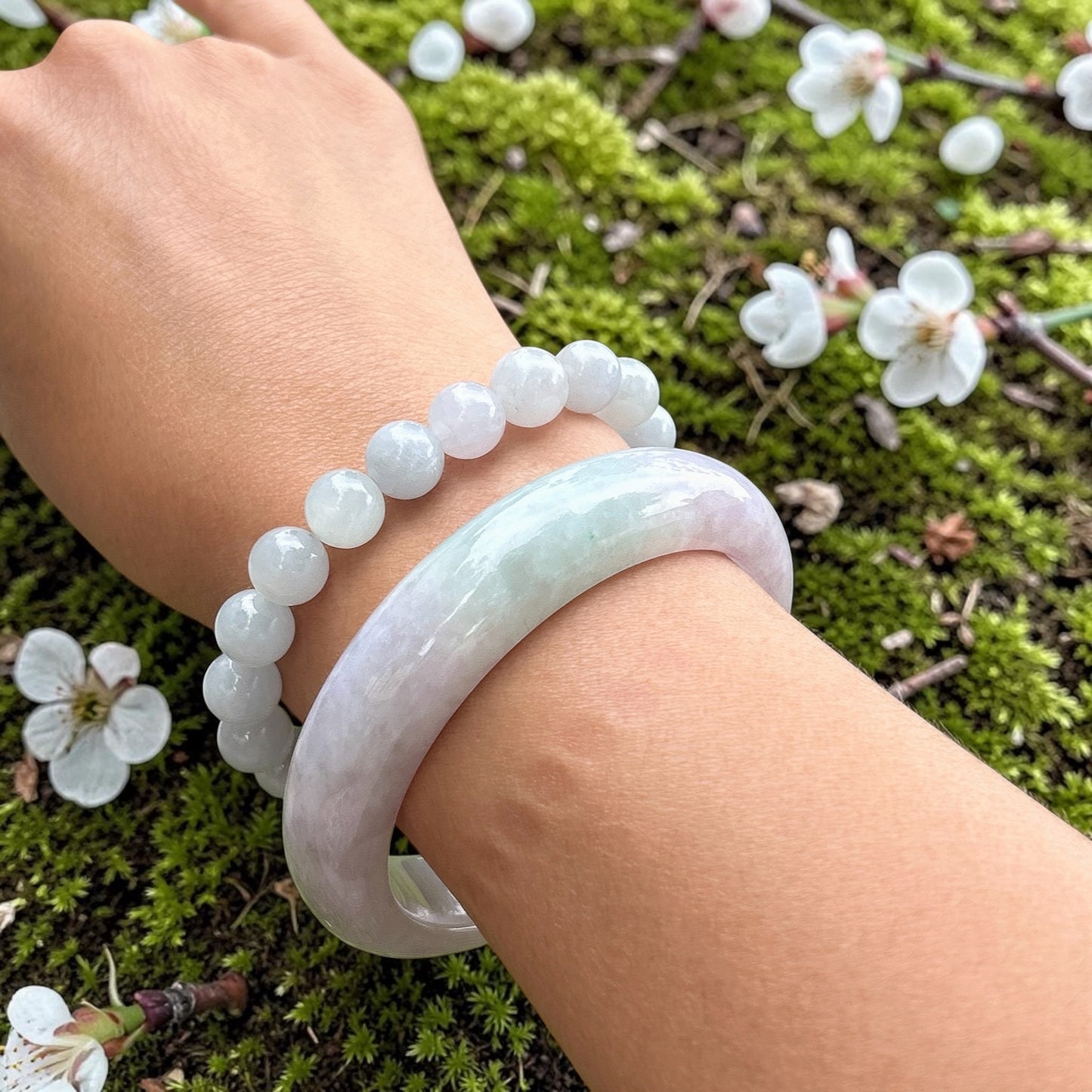 Myanmar jadeite bangle 60mm, spring color, ice Lilac Lavender Faint Green, Certified Grade A Jade, Burmese Gemstone Jewelry 60x15.5x9mm