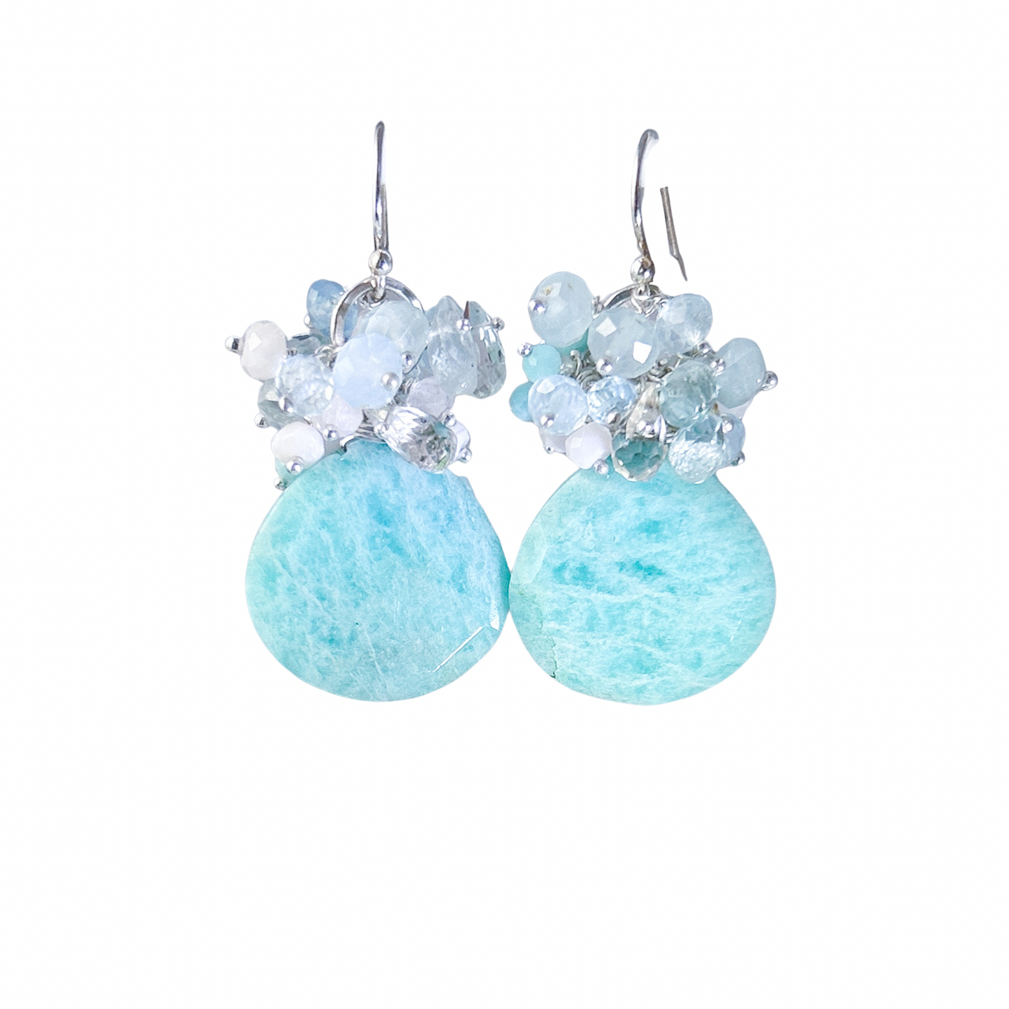Amazonite earrings, mint gemstone cluster w pink opal, amazonite, teal apatite