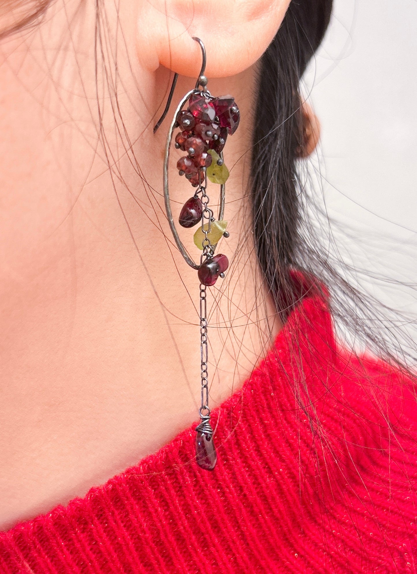 Purple wisteria earrings lilac amethyst gemstone floral earrings, long Sterling silver dangle earring, waterfall cascading ombre amethyst cluster.