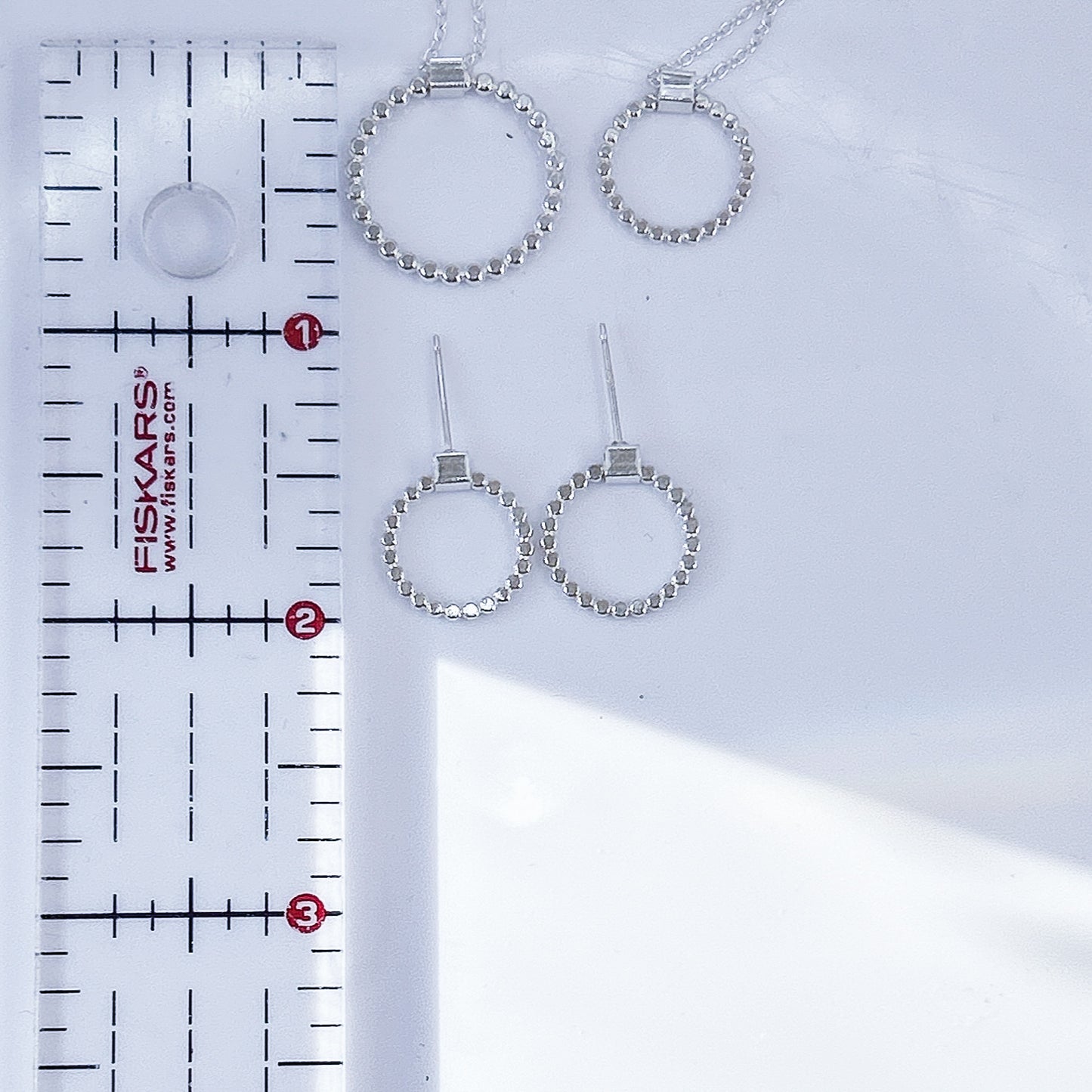 handmade hammered silver beaded halo open circle necklace, folding circle hoop necklace
