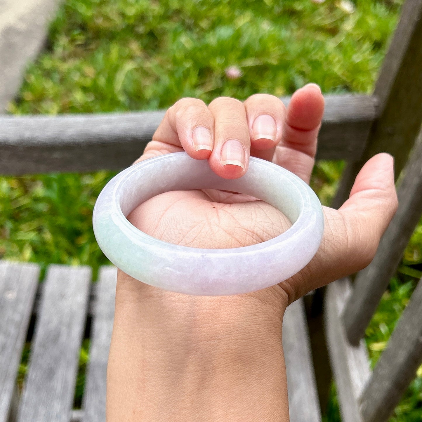Myanmar jadeite bangle 60mm, spring color, ice Lilac Lavender Faint Green, Certified Grade A Jade, Burmese Gemstone Jewelry 60x15.5x9mm