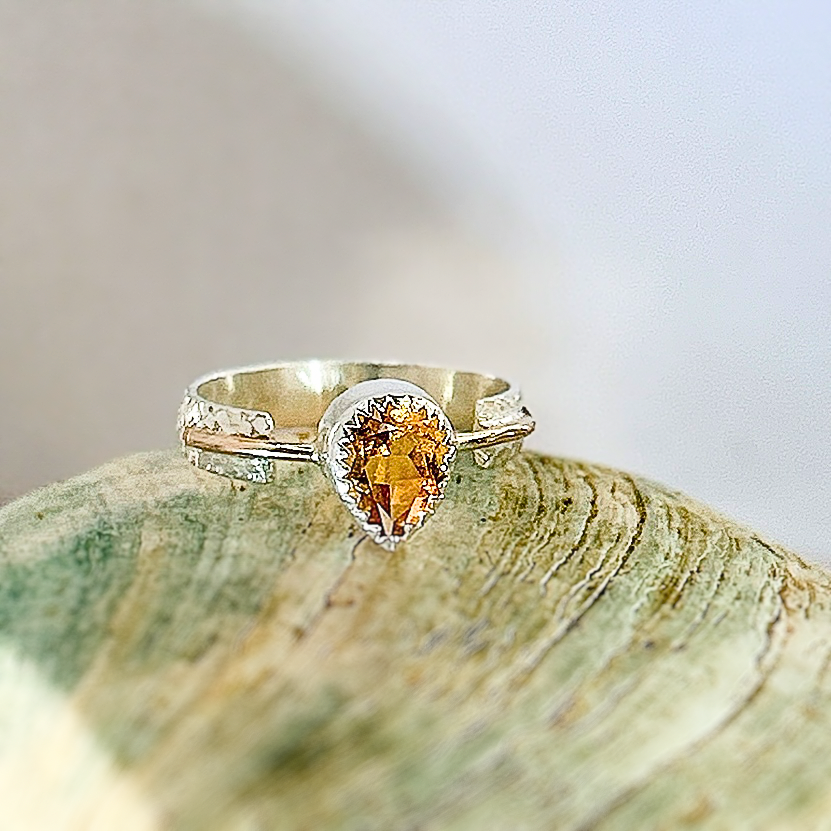 Pear gemstone ring, garnet, citrine, peridot, amethyst, white topaz