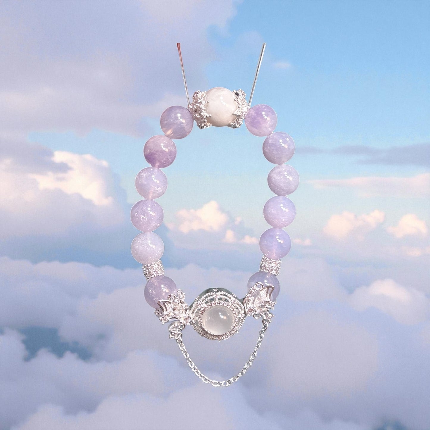 Lavender Quartz, natural purple gemstone bracelet with white quartz