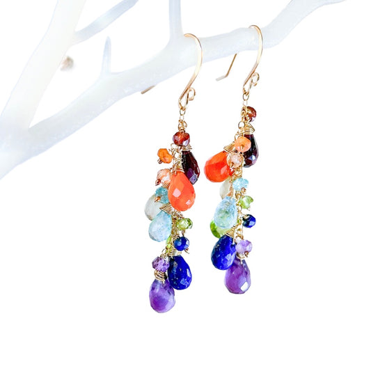 Ombré Rainbow gemstone cluster earrings