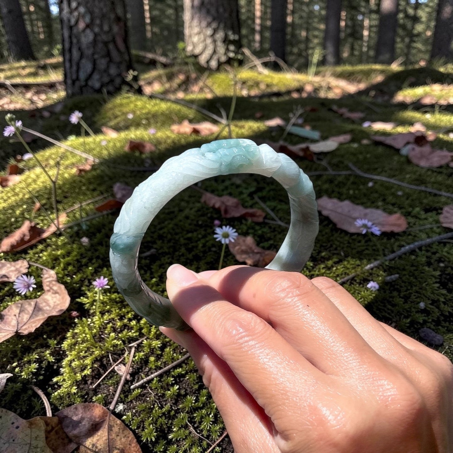 Myanmar jadeite craving bangle fits 58-59mm, hand craving dragon bangle, Certified Grade A Jade, Burmese jadeite Jewelry 58.9x8x12mm