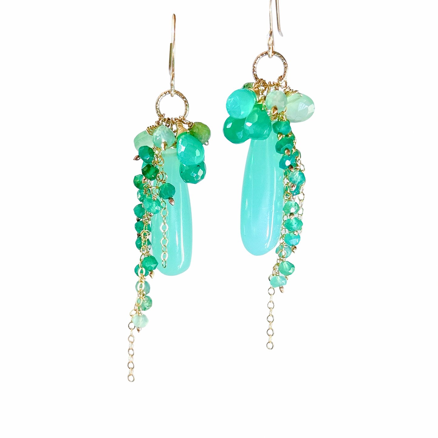 Mint green chalcedony gemstone cluster earrings
